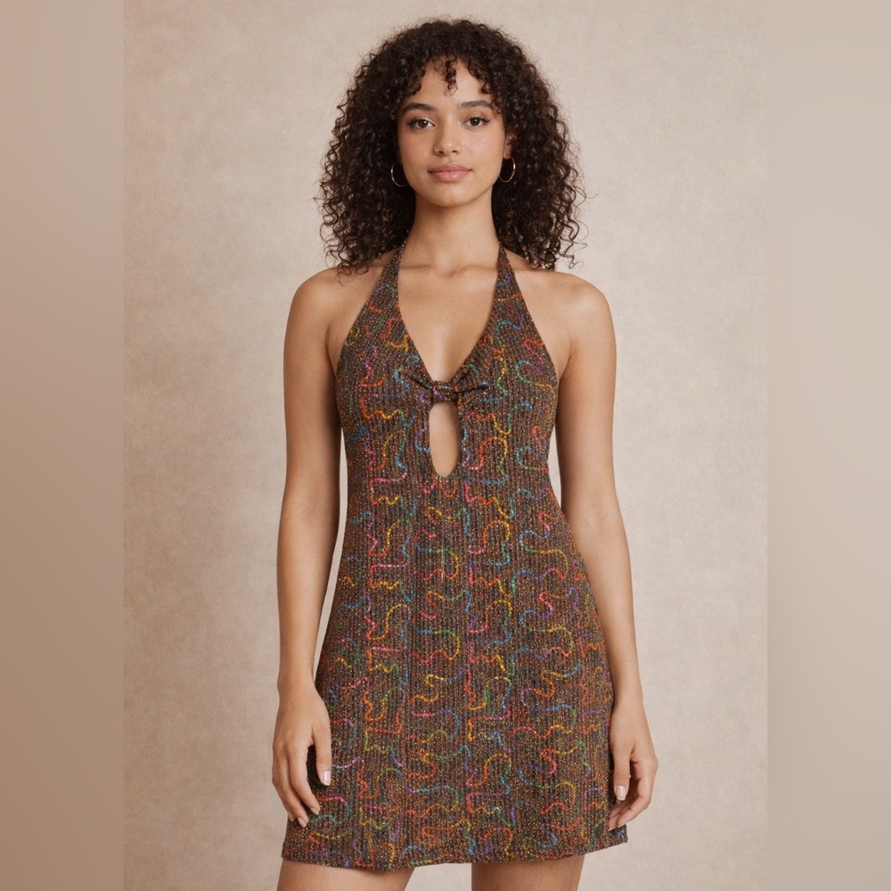 Urban Outfitters Retro Sequin Halter Mini Dress ✨ Backless Y2K Party Club Dress